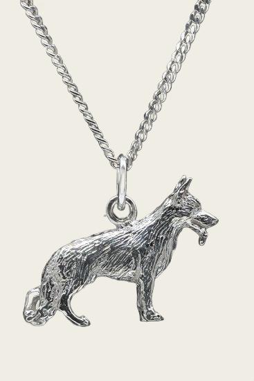 Silver German Shepherd Necklace Pendant - Large