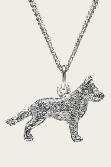 Silver Dutch Shepherd Necklace Pendant - Wire Haired - Large