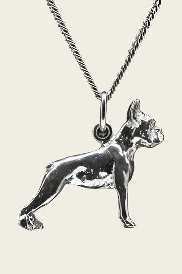 Zilveren Boxer oren gecoupeerd ketting hanger - groot