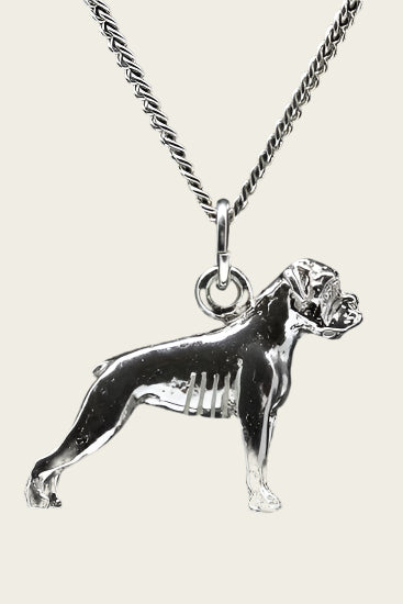 Zilveren Boxer oren ongecoupeerd ketting hanger - groot