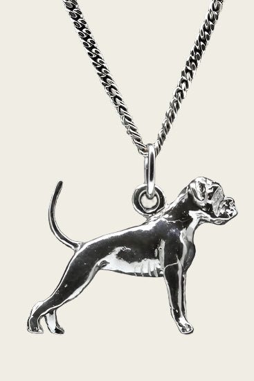 Zilveren Boxer oren ongecoupeerd met staart ketting hanger - groot