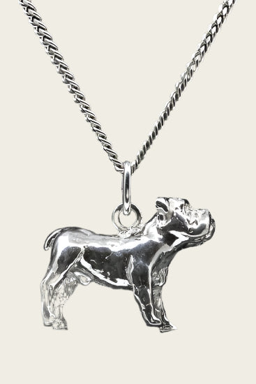 Silver Old English bulldog necklace pendant - large