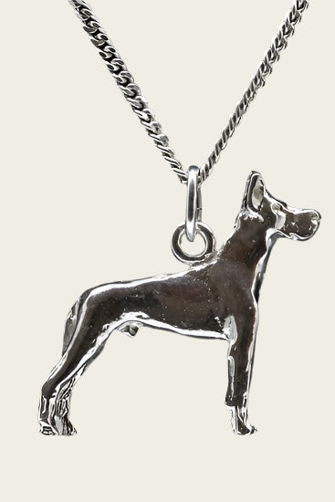 Zilveren Duitse dog oren gecoupeerd ketting hanger - groot
