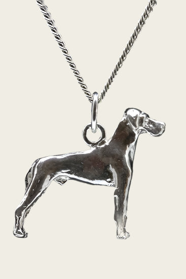 Zilveren Duitse dog oren ongecoupeerd ketting hanger - groot