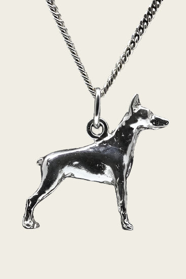 Zilveren Dobermann oren gecoupeerd ketting hanger - groot