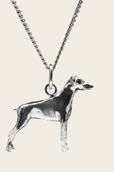 Zilveren Dobermann oren ongecoupeerd ketting hanger - groot