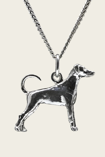 Zilveren Dobermann oren ongecoupeerd met staart ketting hanger - groot
