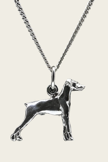 Zilveren Dwergpincher oren ongecoupeerd ketting hanger - groot