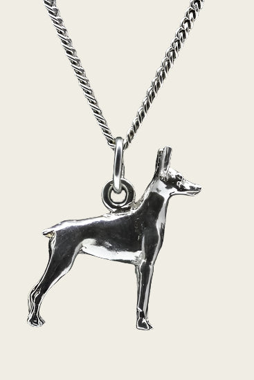 Silver German Pincher Ears Cropped Necklace Pendant - Large