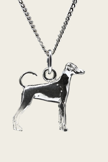 Zilveren Duitse pincher oren ongecoupeerd met staart ketting hanger - groot