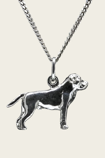 Zilveren Rottweiler met staart ketting hanger - groot