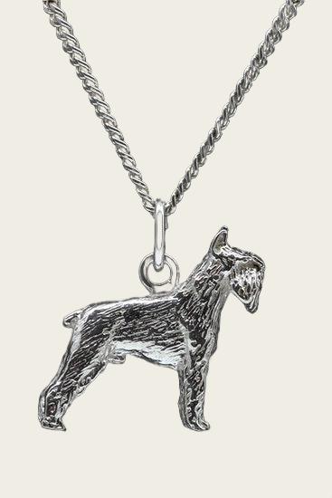 Zilveren Schnauzer dwerg oren gecoupeerd ketting hanger - groot