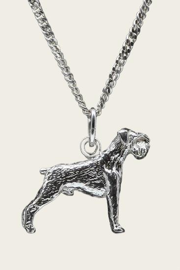 Zilveren Schnauzer middelslag oren ongecoupeerd ketting hanger - groot
