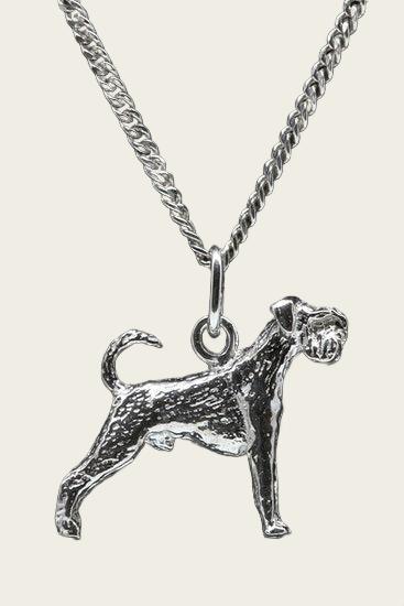 Zilveren Schnauzer middelslag oren gecoupeerd met staart ketting hanger - groot