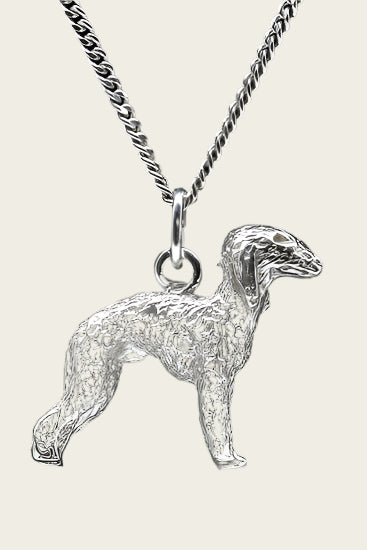 Zilveren Bedlington terrier ketting hanger - groot