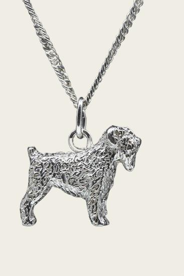 Zilveren Russian terrier zwart ketting hanger - groot