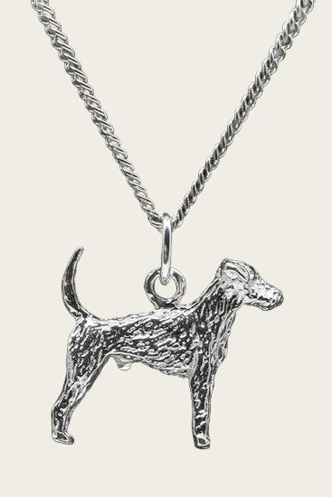 Zilveren Duitse jachtterrier met staart ketting hanger - groot