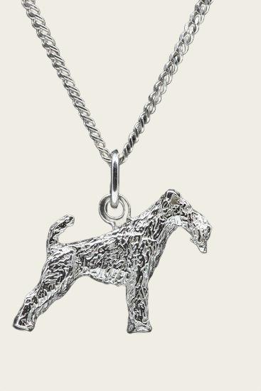 Zilveren Fox terrier draadhaar ketting hanger - groot