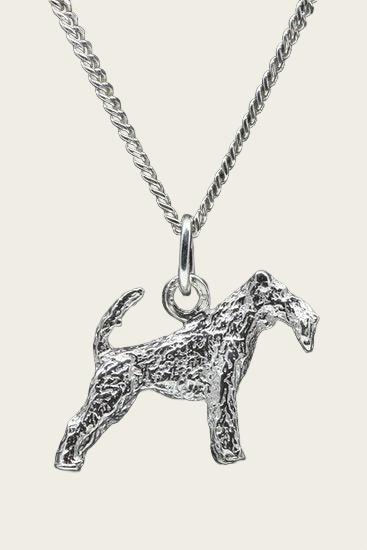 Zilveren Fox terrier draadhaar met staart ketting hanger - groot