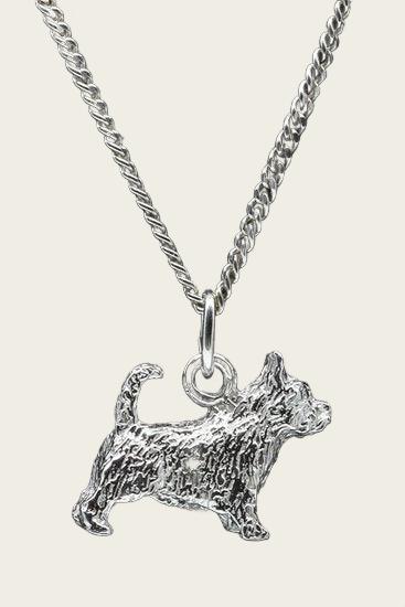 Zilveren Norwich terrier met staart ketting hanger - groot