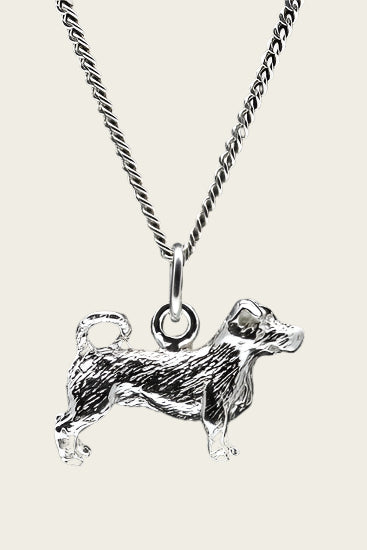 Zilveren Jack russell terrier ruwhaar met staart ketting hanger - groot
