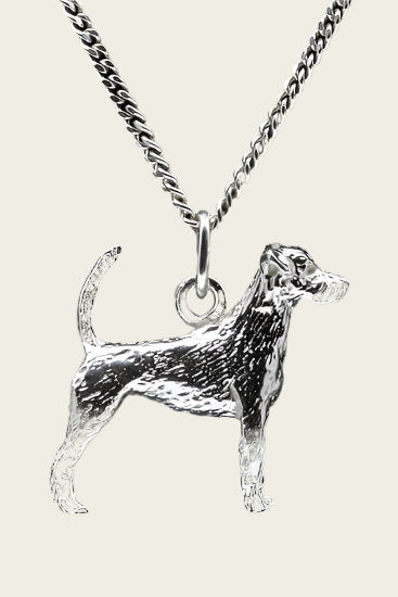 Zilveren Jack russell terrier parson gladhaar met staart ketting hanger - groot