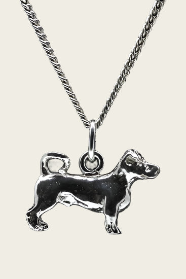Zilveren Jack russell terrier gladhaar met staart ketting hanger - groot