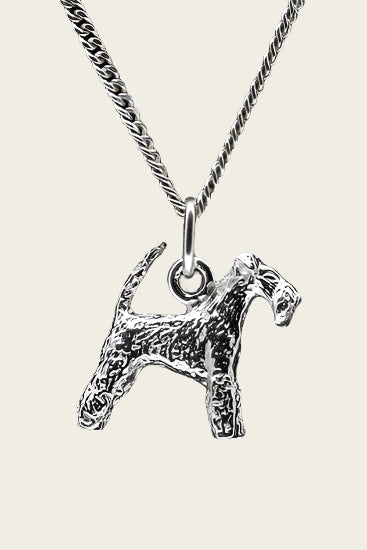 Zilveren Welsh terrier met lange staart ketting hanger - groot