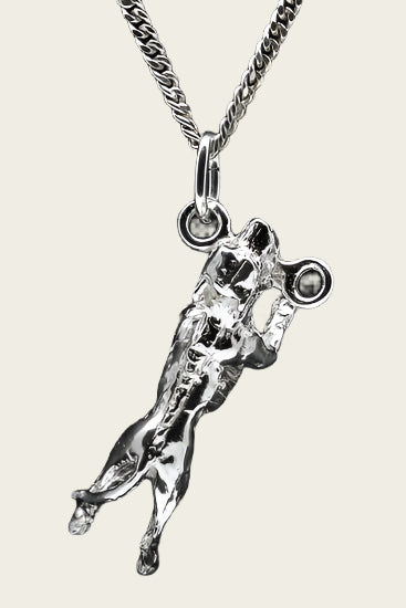 Zilveren Amerikaanse pitt bull terrier hangend aan stok ketting hanger - groot