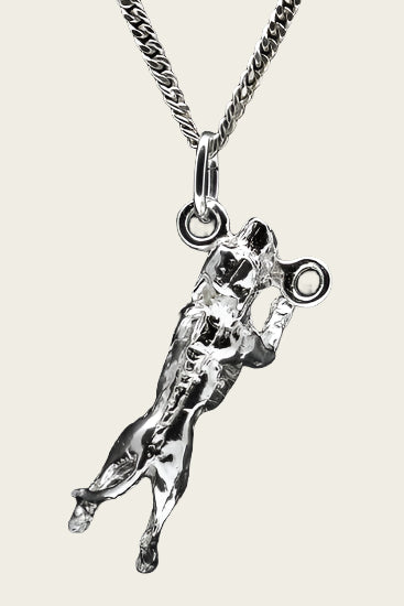 Zilveren Staffordshire bull terrier hangend aan stok ketting hanger - groot
