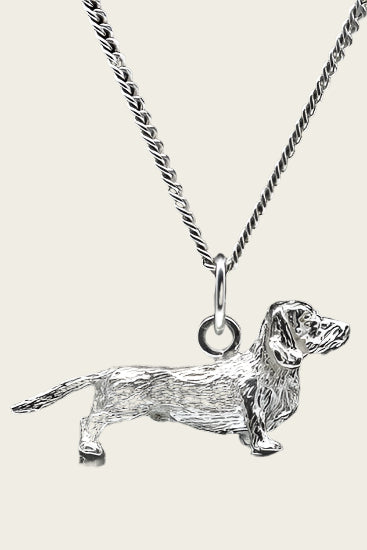 Zilveren Teckel ruwhaar ketting hanger - groot