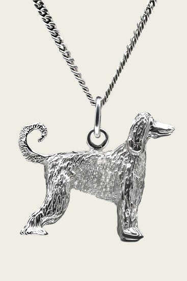 Zilveren Afgaanse windhond ketting hanger - groot