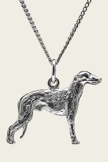 Zilveren Galgo espagnol ketting hanger - groot
