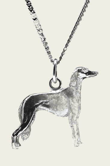 Zilveren Saluki ketting hanger - groot