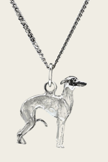 Zilveren Italiaans windhondje ketting hanger - groot