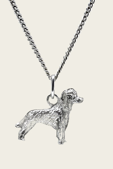 Zilveren Poedel huishond model met staart ketting hanger - groot