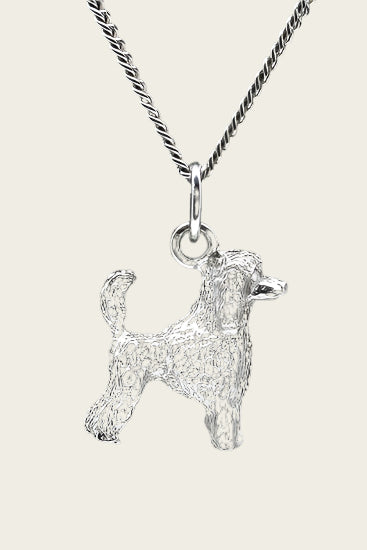 Zilveren Dwergpoedel caniche nain met staart ketting hanger - groot