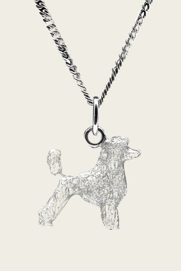 Zilveren Poedel middenslag met staart ketting hanger - groot