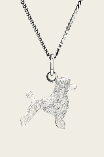 Zilveren Poedel middenslag ketting hanger - groot
