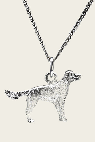 Zilveren Breton epagneul met staart ketting hanger - groot