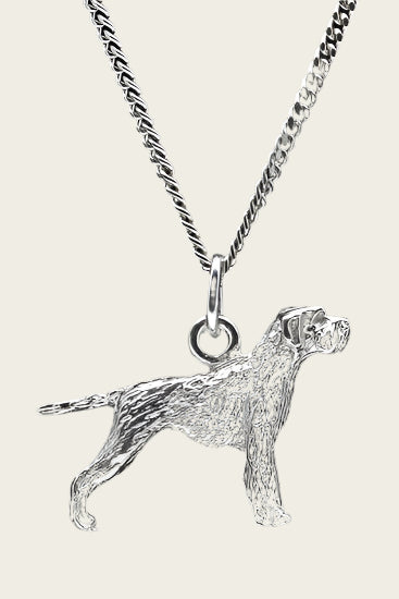 Zilveren Griffon korthals met staart ketting hanger - groot