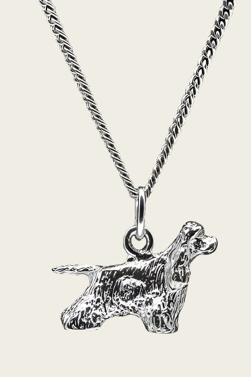 Zilveren Amerikaanse cocker spaniel met staart ketting hanger - groot