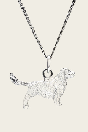 Zilveren Clumber spaniel met staart ketting hanger - groot