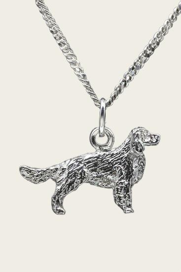 Zilveren Engelse springer spaniel met staart ketting hanger - groot