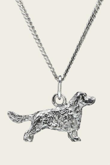 Zilveren Field spaniel met staart ketting hanger - groot