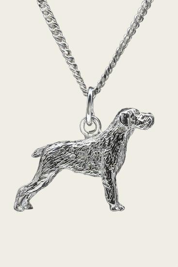 Silver German Wirehaired Pointer Necklace Pendant - Large
