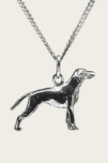 Silver Vizsla standing dog short hair with tail necklace pendant - large