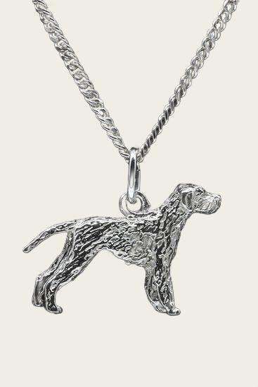 Zilveren Duitse staander draadhaar met staart ketting hanger - groot