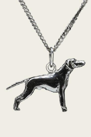 Zilveren Weimaraner korthaar met staart ketting hanger - groot