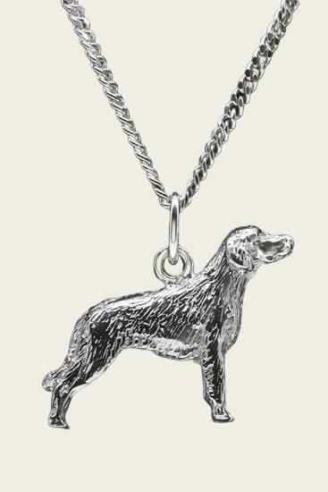 Zilveren Weimaraner langhaar ketting hanger - groot